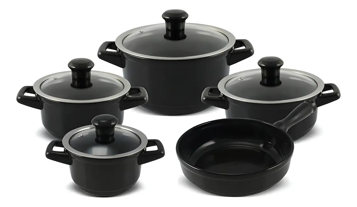Imagem 1 de 8 de Conjunto De Panelas Ceraflame Duo Smart 5 Peças Preto