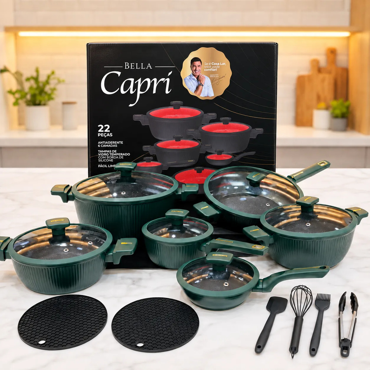 Imagem 1 de 4 de Conjunto Panelas Cerâmica Bella Capri Antiaderente Premium
