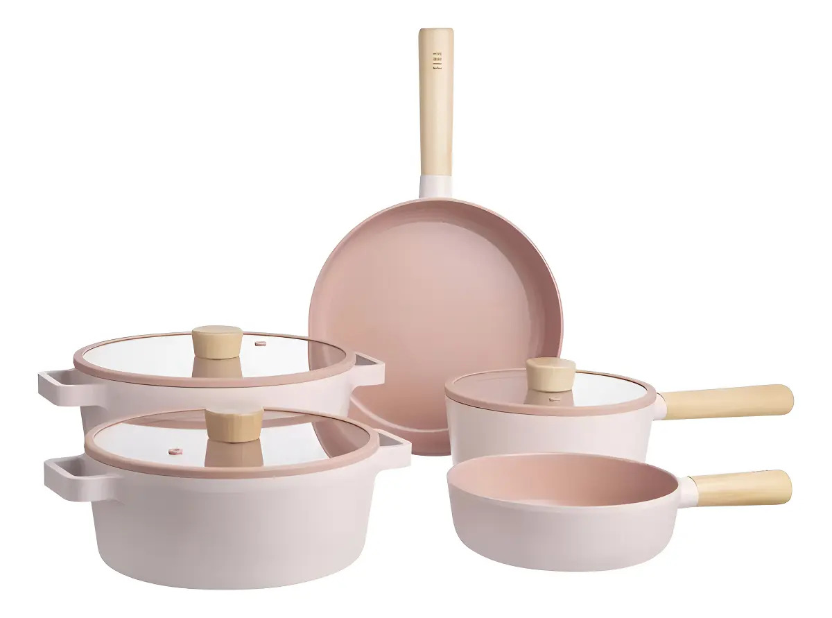 Imagem 1 de 8 de Conjunto Panelas Rosa Cerâmica Antiaderente Indução 5 Peças Neoflam