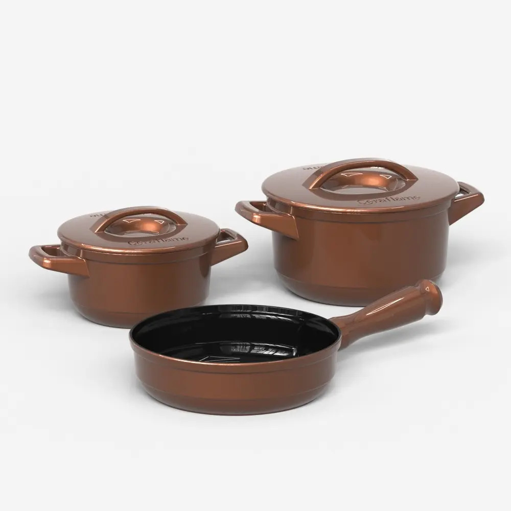 Imagem 1 de 5 de Conjunto De Panelas 3pcs Duo+ Cerâmica Cobre Ceraflame