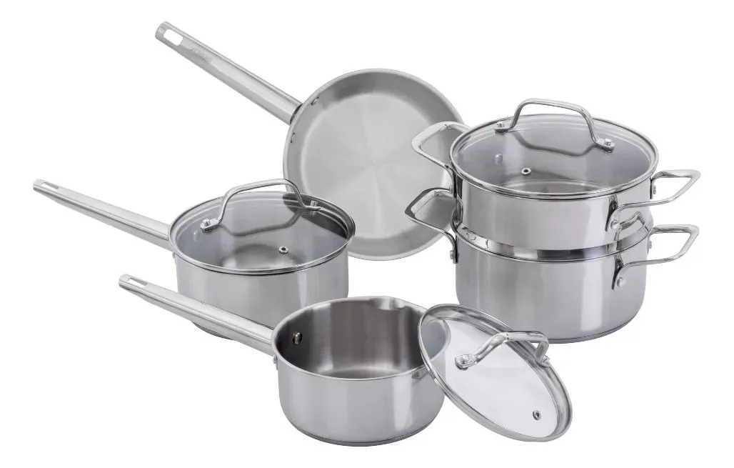 Imagem 1 de 12 de Jogo De Panelas Brinox 6 Peças de Aço Inox para todos fogões com indução - Linha City