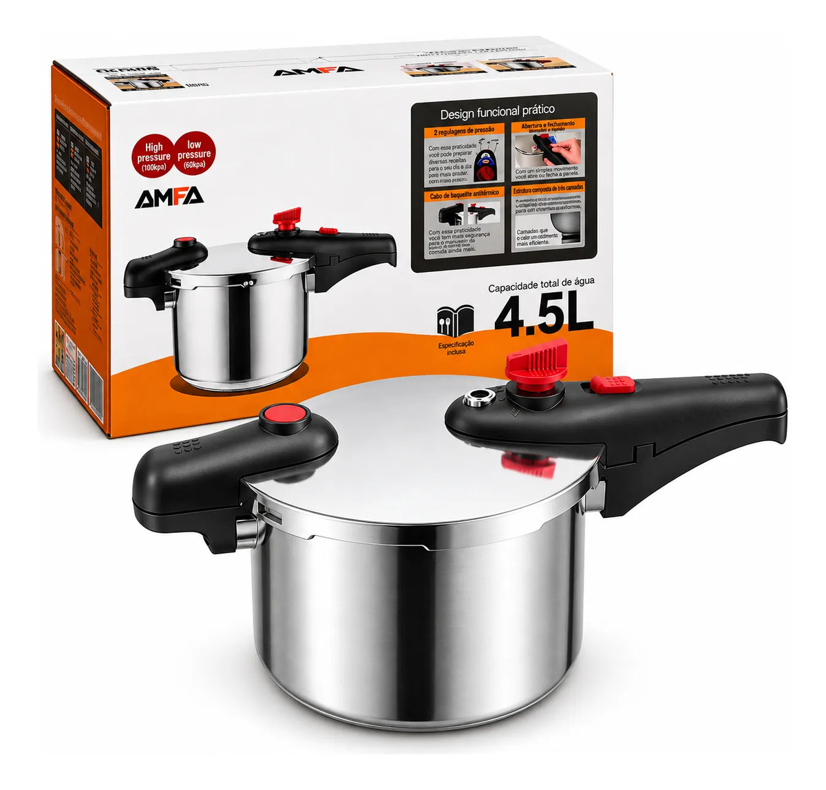 Imagem 1 de 11 de 304 Superior Panela De Pressão Inox Presente 4.5l Amfa