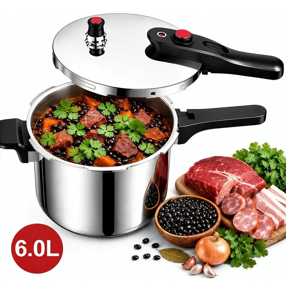 Imagem 1 de 5 de Panela De Pressão Aço Inox 6 L Fundo Trip,premium Segura Prateado