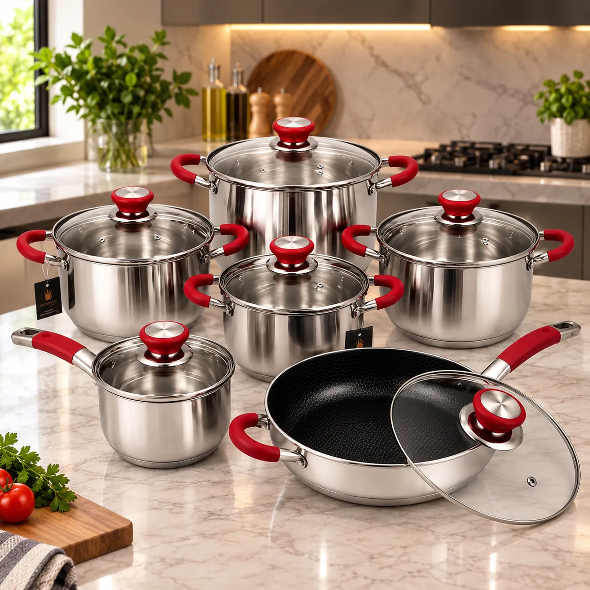 Imagem 1 de 7 de Conjunto Panelas Francesas Genebra 12 Peças Inox E Vidro