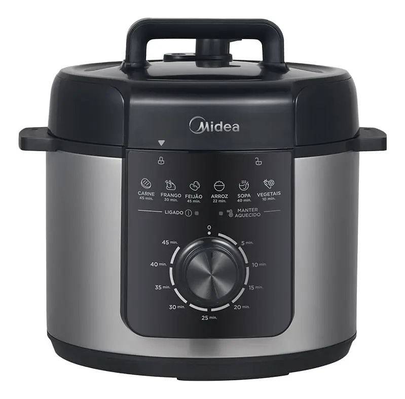 Imagem 1 de 7 de Panela De Pressão Mecânica Preta E Inox 4l Midea Cor Cinza