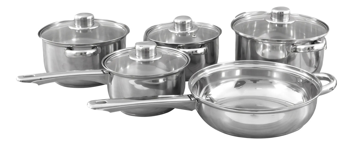 Imagem 1 de 6 de Conjunto Panela, Caçarolas E Frigideira De Inox 5 Peças