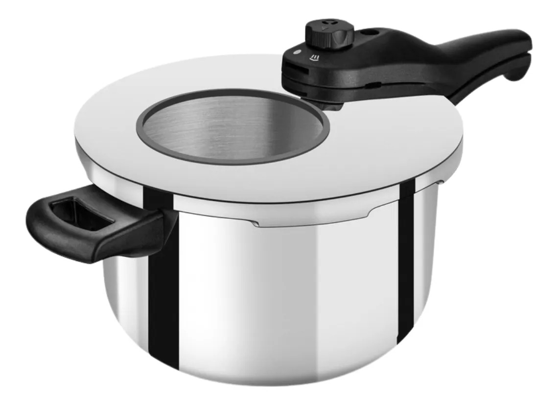 Imagem 1 de 8 de Panela De Pressão Inox 4,5l Com Visor Segurança Mta