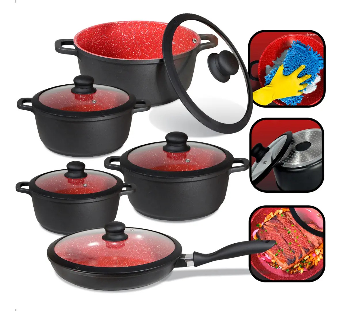 Imagem 1 de 5 de 5 Panelas Pretas Indução Cerâmica Marmorizado Antiaderente Preto