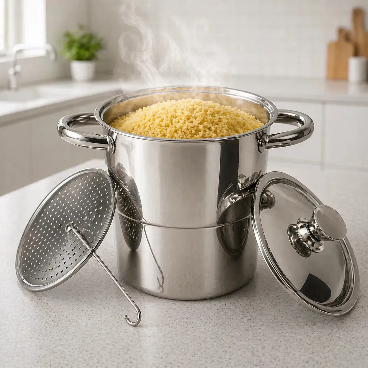 Imagem 1 de 4 de Cuscuzeira Nordestina Inox 2,5l 16cm P/ Indução E Gás Inox