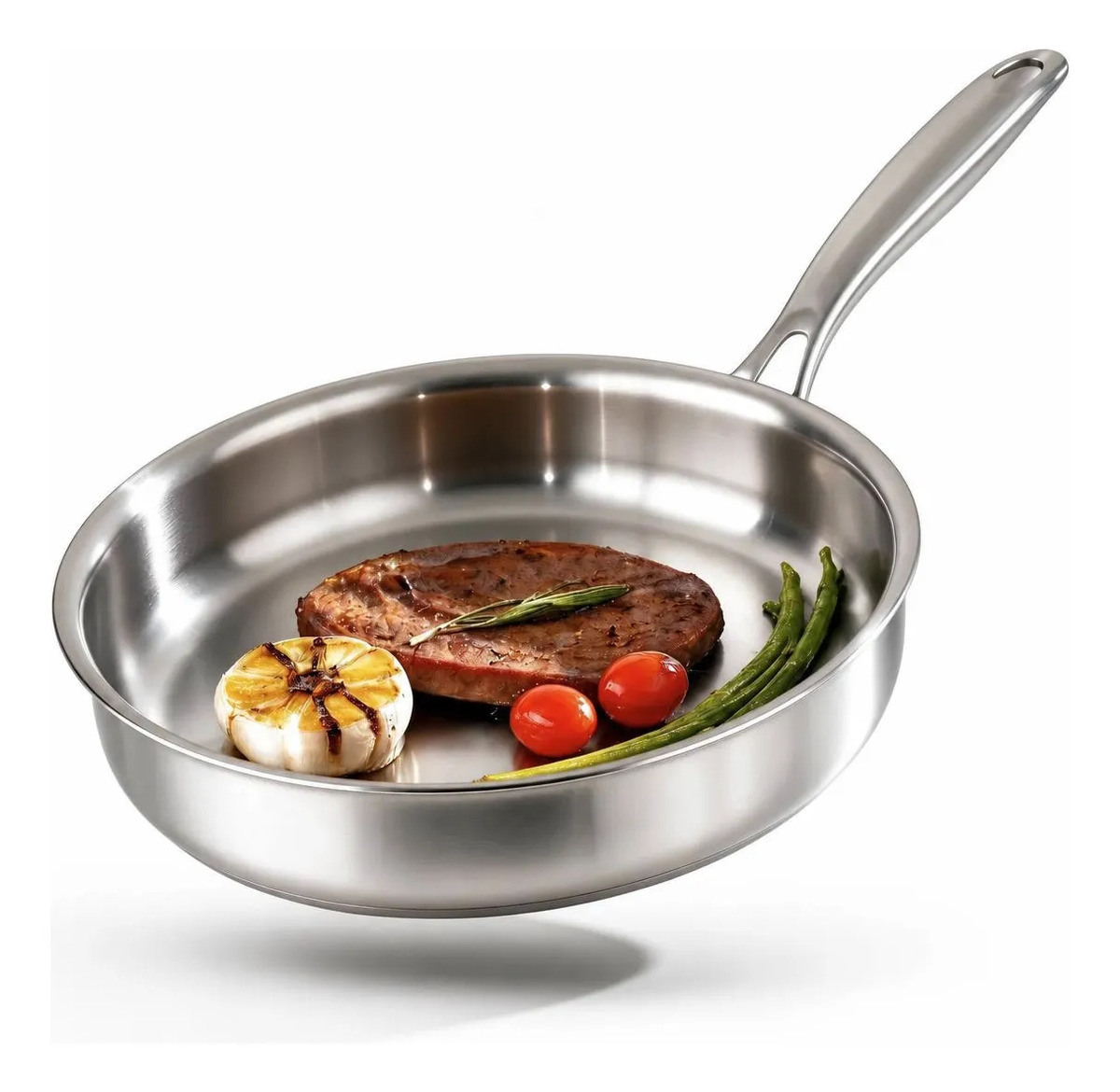 Imagem 1 de 10 de Frigideira Inox Antiaderente Panela De Fundo Triplo 24cm
