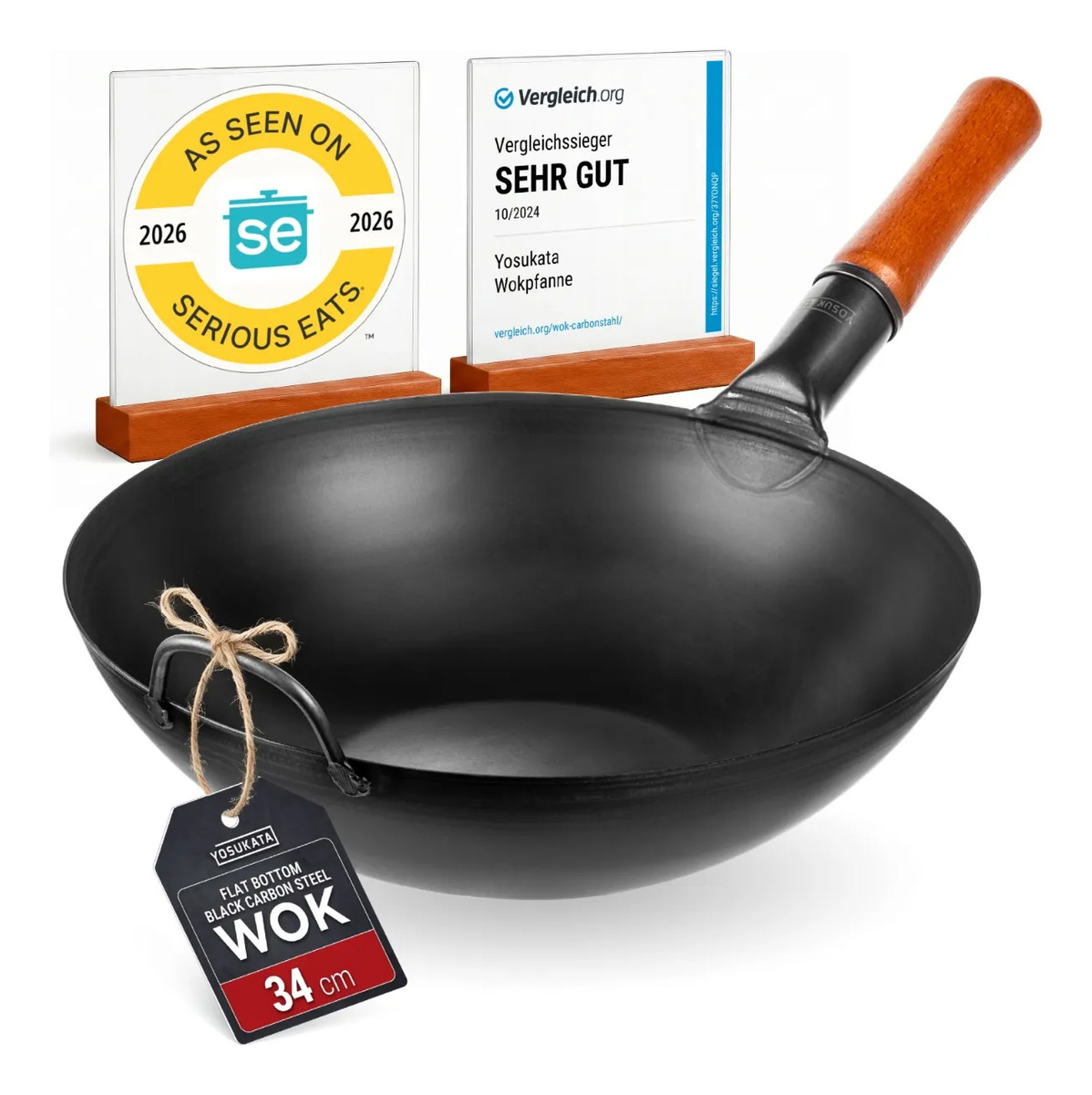Imagem 1 de 7 de Panela Wok Yosukata Aço Carbono Fundo Plano 34 Cm