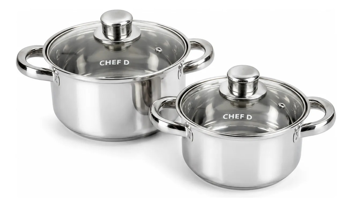 Imagem 1 de 10 de Kit 2 Panelas Caçarolas Aço Inox Fundo Triplo Indução Tampa