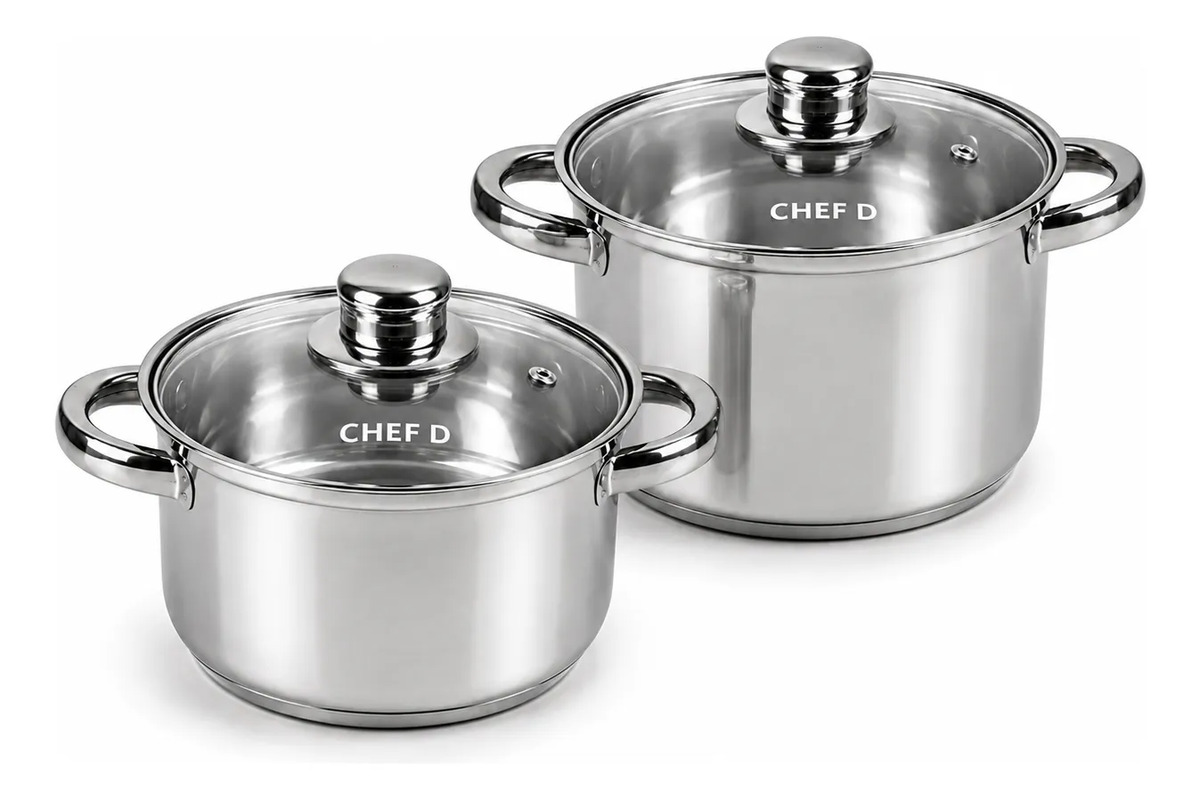 Imagem 1 de 10 de Kit Panelas 2 Caçarolas Fundo Triplo Indução Gás Aço Inox
