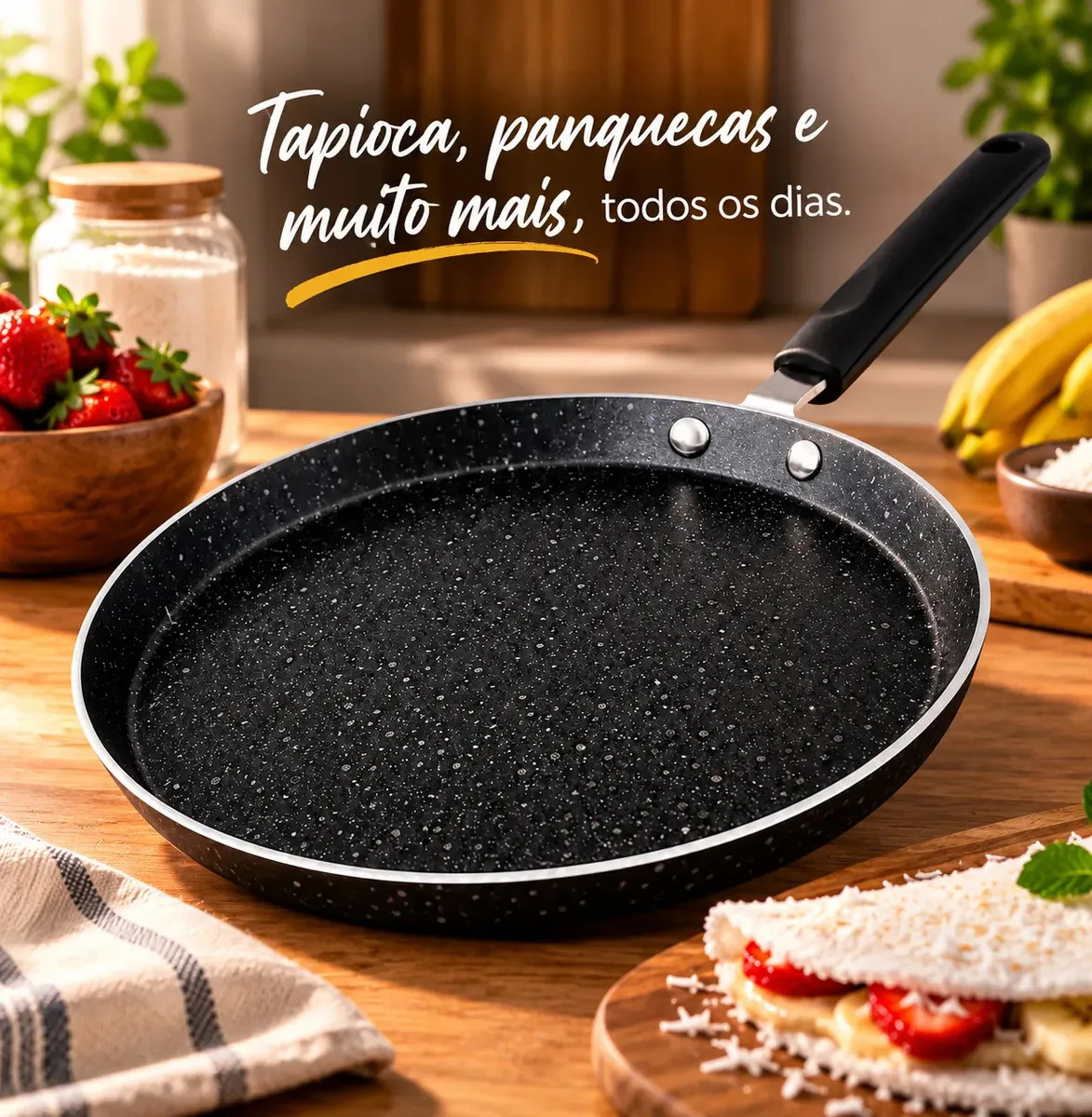 Imagem 1 de 9 de Tapioqueira Panquequeira Antiaderente 22cm Para Indução