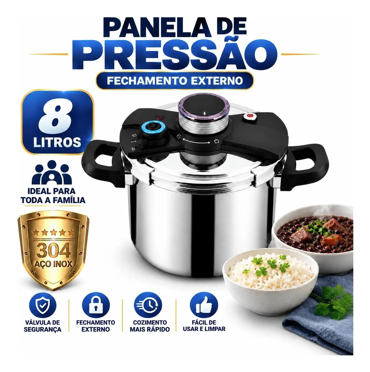 Imagem 1 de 9 de Panela De Pressão Inox 304 8l Espessada Fundo Triplo